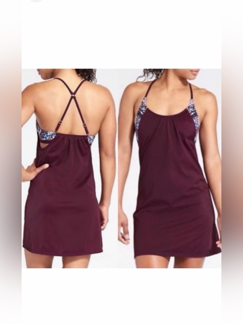Athleta Blousy Tankini Swim Dress Purple Sz 34 B/C